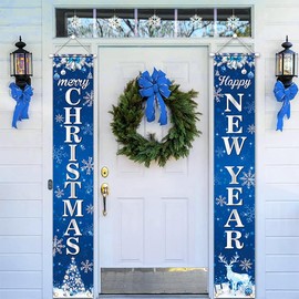 Blue Christmas Decorations Porch Banner, Blue Merry Christmas Banner for Door Christmas Tree Blue Christmas Door Decorations Blue Merry Christmas Porch Sign for Blue Holiday Xmas Party Decorations