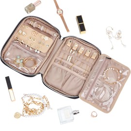 BELALIFE Travel Jewelry Organizer, Portable Storage Case for Earrings, Rings, Necklaces, Bracelets, Black