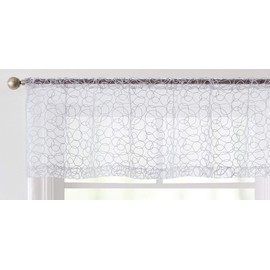 HLC.ME Audrey Embroidered Sheer Voile Window Curtain Rod Pocket Valance for Kitchen, Bedroom, Small Windows and Bathroom (54 x 18 inch Long, White)