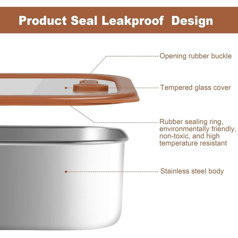 FANGOOLSS Premium 304 Stainless Steel Food Containers Set - Leakproof