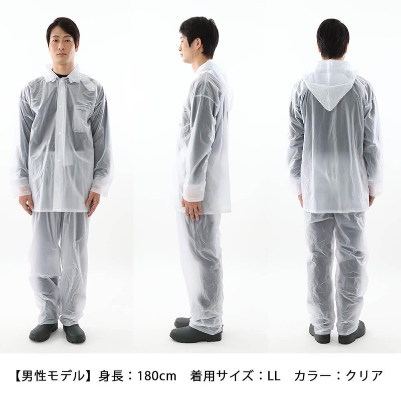 [カジメイク] ビニールレイン 上下組 レインスーツ クリア S