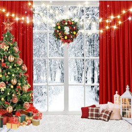 CYLYH 10x10ft Christmas Window Backdrop for Photography Winter Snow Scene Xmas Party Decorations Background Christmas Festival Party Banner Backdrop