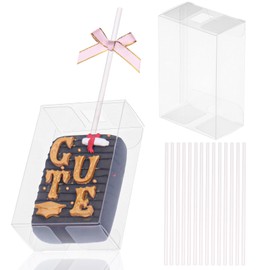 TEMLQPACK 20Pack 3.5"x 2.4"x 1.38"Clear Rice Krispie Treat Boxes with Sticks Individually Wrapped Packaing Kit Cakesickle Boxes Marshmallows Party Favors Boxes for Christmas Valentine's Birthday