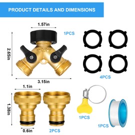 Partideal 2 Way Garden Hose Splitter,Garden Hose Splitter,Y Valve,2-Way Tap Connector with Individual On/Off and Two Quick Connector, 3/4" Tap Y Splitter Brass Hose Connector,2 Way Splitter