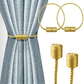 Strong Magnetic Curtain Tiebacks Elegant Decorative Tie Backs Modern Rope Tiebacks for Drapes Window Curtain Holdbacks for Draperies (Regular, Gold, 2)