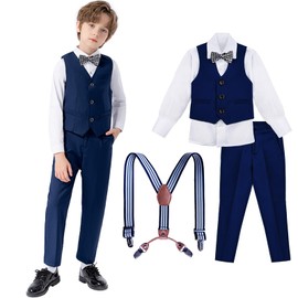 Elegant Baby Boys Costume Set – Premium Long Sleeve Suit with Bow Tie, Vest & Formal Wear for Boys (90 cm - 140 cm) (UK, Numeric, 62, 68, Regular, 140cm,55 pounds to 63 pounds, Deep Blue)