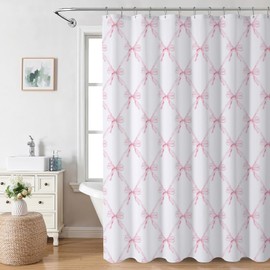AIBIIN Cute Shower Curtain Pink Bow bath curtain for Bathroom Modern Aesthetic Cloth Shower Curtain Durable Waterproof Polyester Material with 12 Hooks 180x180cm