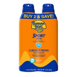 Banana Boat Banana Boat Sport Ultra SPF 30 Sunscreen Spray Twin Pack | Banana Boat Sunscreen Spray SPF 30, Spray On Sunscreen, Water Resistant Sunscreen, Oxybenzone Free Sunscreen Pack, 6oz each