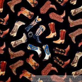 Timeless Treasures Fabric BonEful Fabric FQ Cotton Quilt Black Brown Horse Farm Rodeo Leather Boot Scenic
