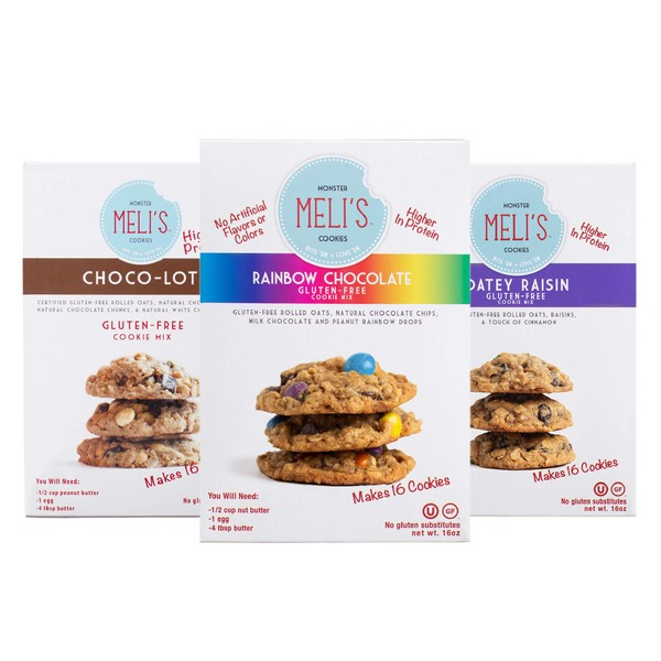 Meli’s Monster Cookies, 3 All Natural Flavors, Oatey Raisin, Choco-Lot,