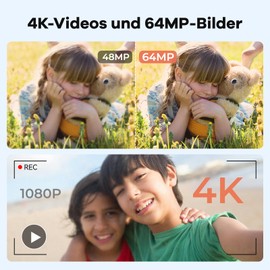 Digital Camera 4K 64MP FHD Photo Camera for Children Camera 18X Digital Zoom Photo Camera Compact Camera with 2 Screens 64GB SD Card for Children Teenagers Beginners Pink