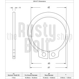 The Rusty Bolt Shop 17mm, External Circlip, Stainless Steel, Retaining Snap Ring, Outer, Retainer . - 1