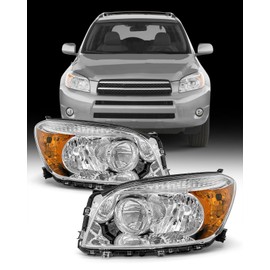 Headlamp Assembly Compatible with Toyota RAV4 2006 2007 2008 Headlights Chrome Housing Amber Reflector Replacement Left and Right Pair