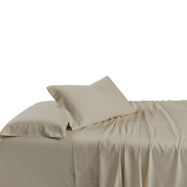Royal Tradition Viscose from Bamboo-Cotton Blend Sheet Set (Top-Split-King Size, Sand-Solid) Durable, Breathable Deep Pocket Bed Sheets