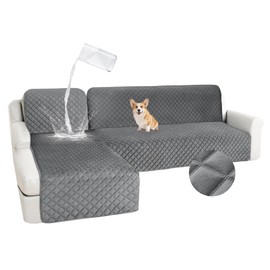 HDCAXKJ Waterproof Sectional Couch Covers Velvet Quilted 2-Pieces L Shape Sofa Cover Washable Thick Non Slip Sectional Slipcovers with Chaise Furniture Protector for Dogs Pets (Dark Gray, X-Large)