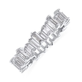 Aaa Cubic Zirconia Jewel Multi Colour Simulated Gemstone Channel Set Rectangle Emerald Cut Baguette CZ Eternity Ring Anniversary Wedding Band for Women 925 Sterling Silver 4 mm Stackable Rings,