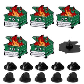 5pcs Positive Enamel Dumpster Fire Pins, Black Dumpster Fire Pin Enamel Lapel Pin It's Fine I'm Fine Everything Is Fine Pins Dumpster Flame Brooch Dumpster Fire Jewelry Ornament Gift for Coworker
