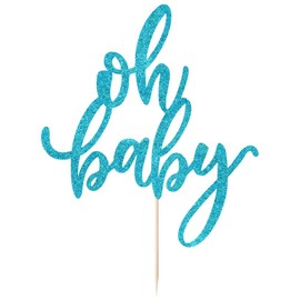 Qertesl - Decoración para tartas con purpurina, decoración para tartas de bebé, bautismo de bebé o decoración para tartas de fiesta Azul