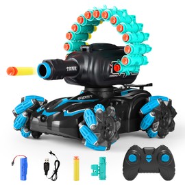 BOKSIYUR RC Car Shoot Nerf Bullet,Rc Tank That Shoots,Battle ANK with Nerf Remote Control Tank That Shoots Foam Darts-Stunts, 16 Foam Darts - Birthday Presents ForKids 7 8 9 10 11 Year Old（Blue）