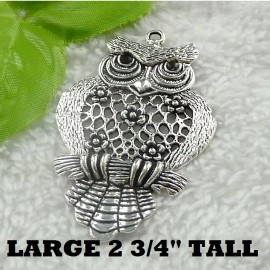 Fashion Jewelry X Large 3D OWL BIRD Pendant on 22" 925 Plated Sterling Silver Necklace Women Men