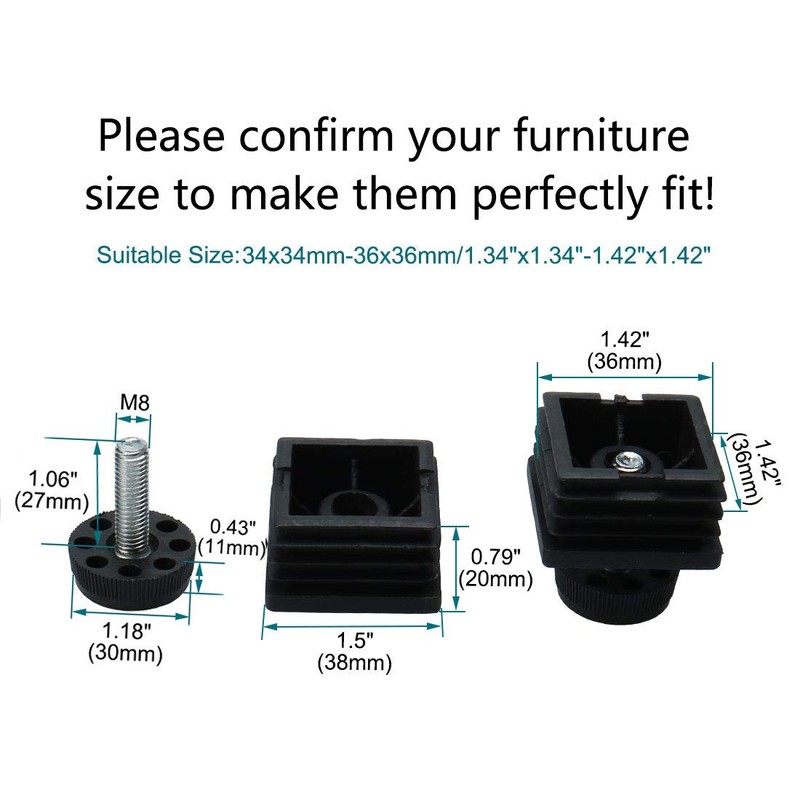 uxcell Leveling Feet 38 x 38mm Square Inserts Kit Furniture