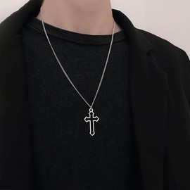 TseenYi Gothic Cross Necklace Hollow Cross Pendant Necklace Silver Cross Dark Necklace Cross Choker Necklace Vintage Religious Cross Pendant Necklace Jewellery for Women and Girls, Zinc, No Gemstone
