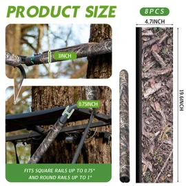 Buryeah 8 Pcs Shooting Rail Pad Tree Stand Rail Pads Replacement Treestand Rail Covers Timber Camo Shooting Rail Padding for Arm Rests Ladder Tripod Deer Hunting Climbing, Easy to Disguise