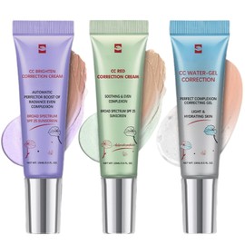 3PCS Color Correcting CC Cream with Centella Asia/tica,CC Cream Foundation,Lightweight Skin Perfector Tinted Moisturiser,Covering Corrector Invisible Pores Face Concealer,Colour Changing Foundation