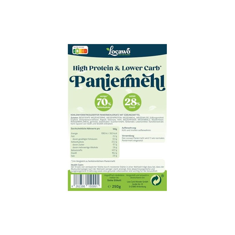 Locawo High Protein & Low Carb Breadcrumbs, Full Wheat Flavour,