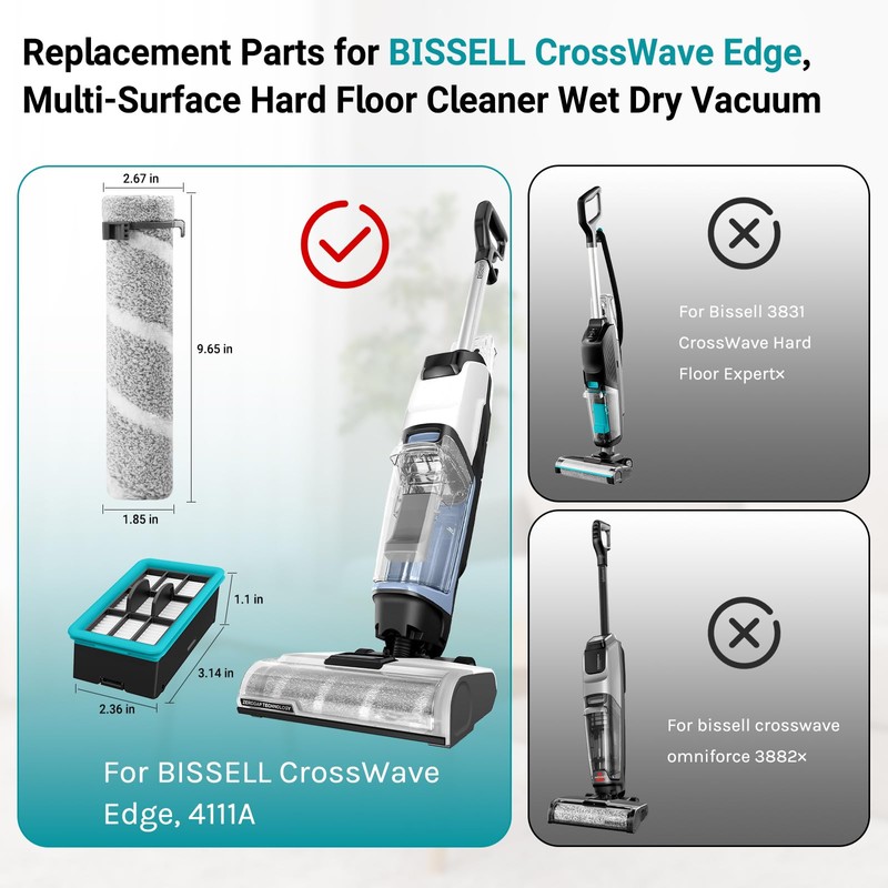 RONGJU 4111A Replacement Brushes and Filters for Bissell CrossWave Edge,