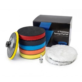OFISPEED 9Pcs Buffing Polishing Pads Kit, 6 Inch Buffing Pads, Sponge & Woolen Pads with M14 Drill Adapter & Backing Plate for Car Care, Polishing, Washing, Cleaning, Waxing