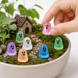 Glow-in-the-Dark Resin Mini Ghost Figures for Halloween Decor – 10-Piece Random Color Set for Tables, Shelves & Mini Scenes