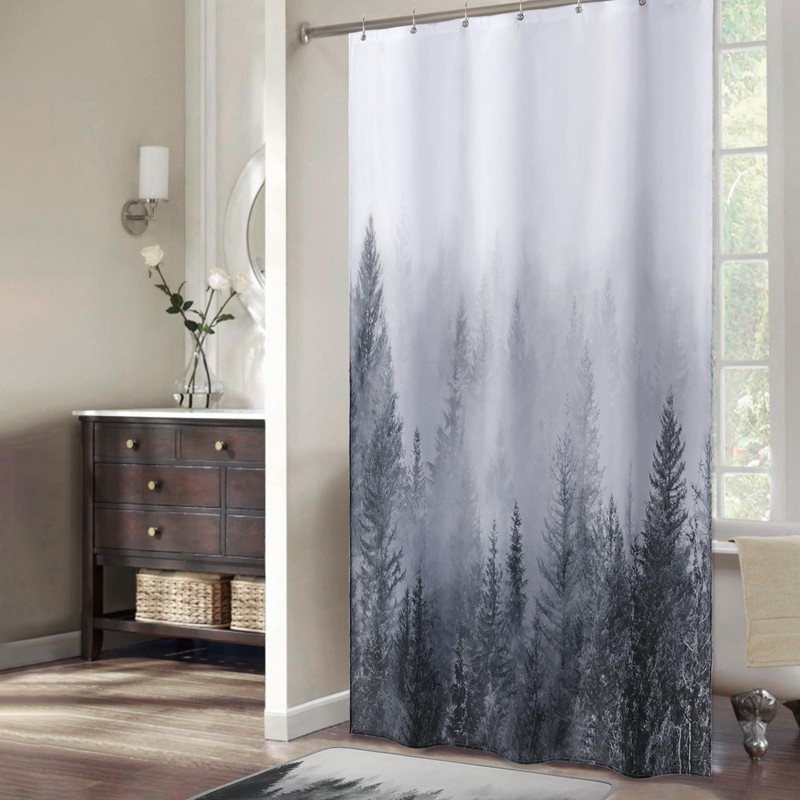 ORTIGIA 36x72 Misty Forest Stall Shower Curtain for Small Bathroom,