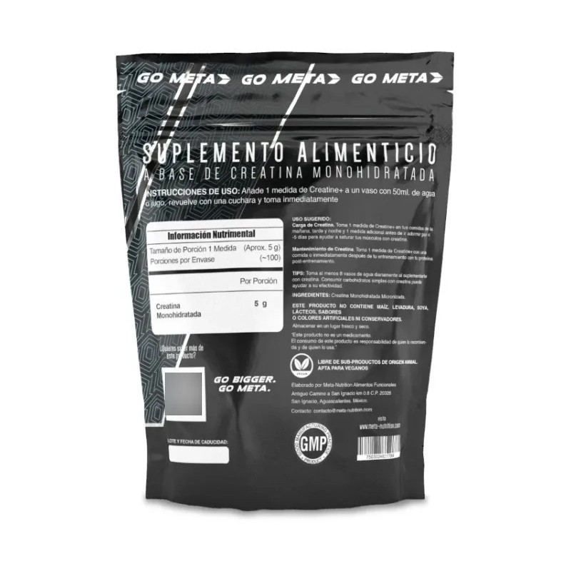 Creatina Meta Nutrition Monohidratada 500 Gr (100 Servicios) Sin Sabor