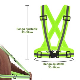 2 piezas chaleco reflectante para correr, 500 metros de visible distancia chaleco reflectante de seguridad, ajustable y elástico, Mejora la seguridad y la alta visibilidad para correr, trotar, pasear perros, andar en bicicleta(verde)