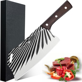 BFYLIN Cleaver Knife 7 Inch Meat Cleaver - 7CR17Mov High Carbon Stainless Steel Butcher Knife with Ergonomic Full Tang Wood Handle, Ultra Sharp, Useful Kitchen Knife for Home and Restaurant