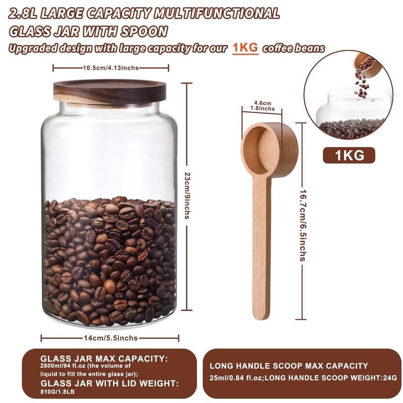 Large Glass Coffee Storage Jar with Lids Spoon Thicken Glass