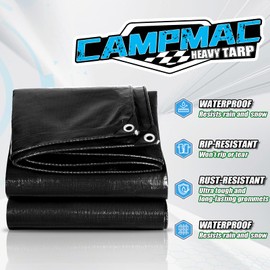 Black Tarps Heavy Duty Waterproof 10x16, 12 Mil Thick, High Durability, Rip and Tear Resistant with Metal Grommets Every 20 Inches
