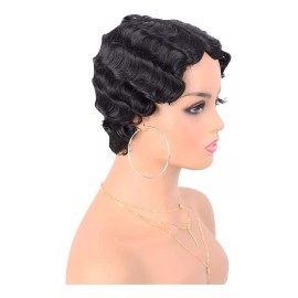 BM Peluca De Cabello Humano Black Water Curl