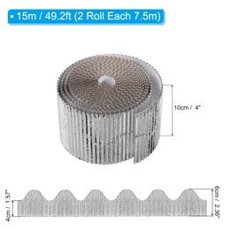 PATIKIL 3.9inch x 49.2ft Bulletin Board Border, Scalloped Trim Paper Corrugated Paper for Locker Classroom Decor Black White Cork Poster Boards, Silver