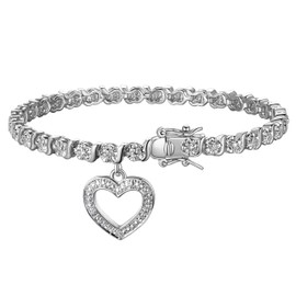 MORGAN & PAIGE Bronze Rhodium Plated Diamond Accent Open Heart Tennis Bracelets for Women Trendy - Charm Womens Bracelets with Diamond Accent S-Link Chain, 7.25 inch