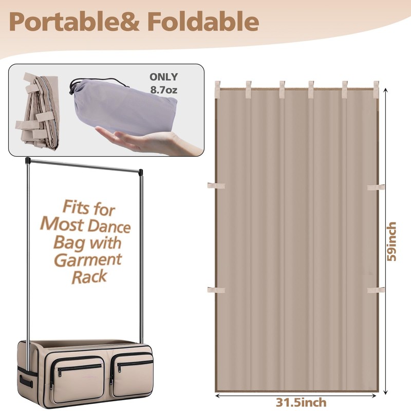Privacy Curtain for Rolling Dance Bag, 59*31.5 Inch Partition Curtain