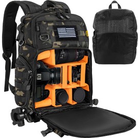 Camera Backpack for DSLR/SLR/Mirrorless Photography Camera, Tactical Camera Bag Case Waterproof Travel Backpack with 15.6" Laptop Compartment & Rain Cover Compatible with Canon/Nikon/DJI Mavic Drone