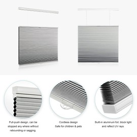 Custom Size MYshade Top Down Bottom Up Shades Cordless Blackout Blinds for Indoor Windows Cellular Blinds & Shades Window Covering Easy to Install, Grey