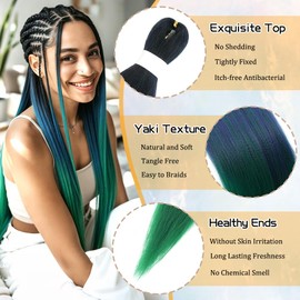 Colored Braiding Hair Pre Stretched - 30 Inch 2 Packs Ombre Black/Blue/Light Pink, Synthetic Yaki Texture Skin-Friendly Braids Crochet Hair
