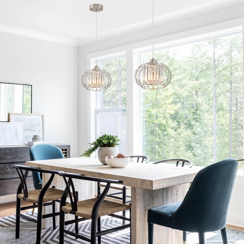 XSDeTu Brushed Nickel Pendant Light Fixtures, Modern Crystal Hanging Ceiling