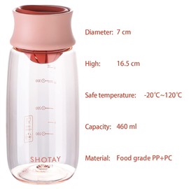 Boenkush 460ml Plastic Small Water Bottle with Time Markings to Drink, Seal Tight Lid, Reusable Sports Cute Bottle for Childs, Teenager, Adult, Sports, Outdoor - Blue
