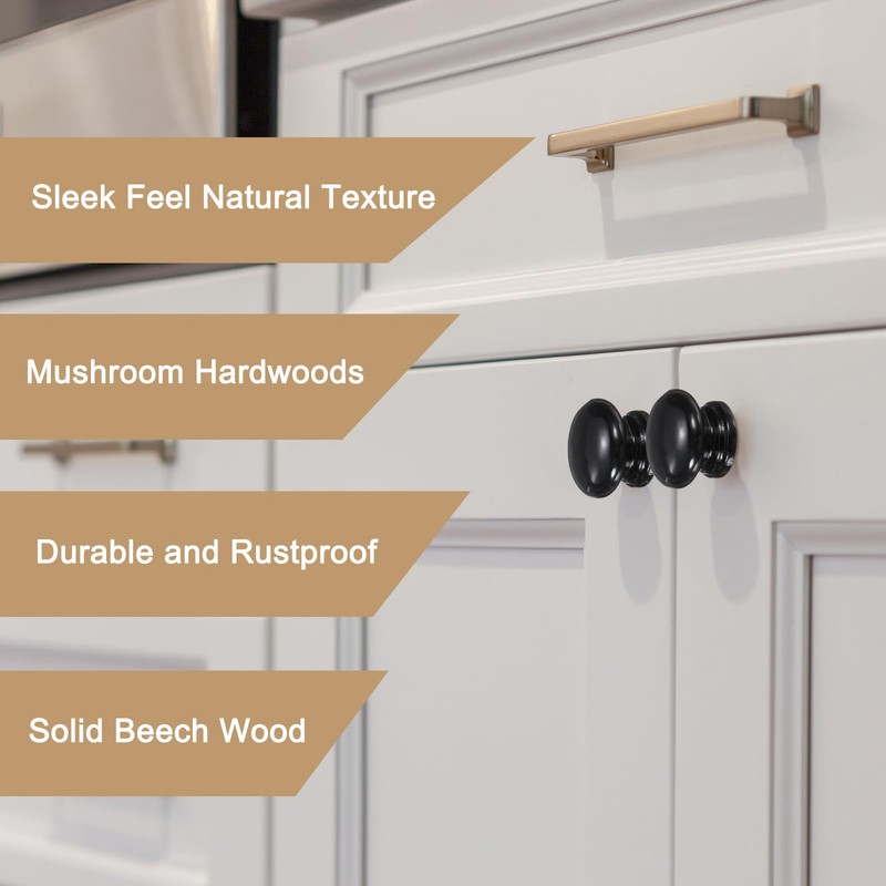 sourcing map 8pcs Round Wooden Knobs, 33mm/1.3" Mushroom Shape Kitchen