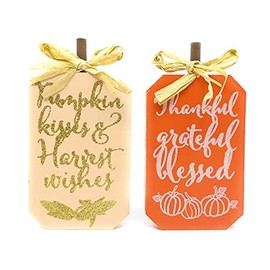 Charmed By Dragons Farmhouse Fall Harvest Decor Shelf Sitter Signs (Orange & White Pumpkins)