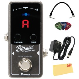 Ibanez BigMini Chromatic Tuner Pedal Bundle with Power Supply, Patch Cable, Picks, and Austin Bazaar Polishing Cloth